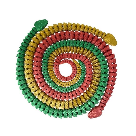 Year of the Snake Articulating 3DPrinted 44" Long (Set 3) Red Green Gold Décor - Picture 2 of 9